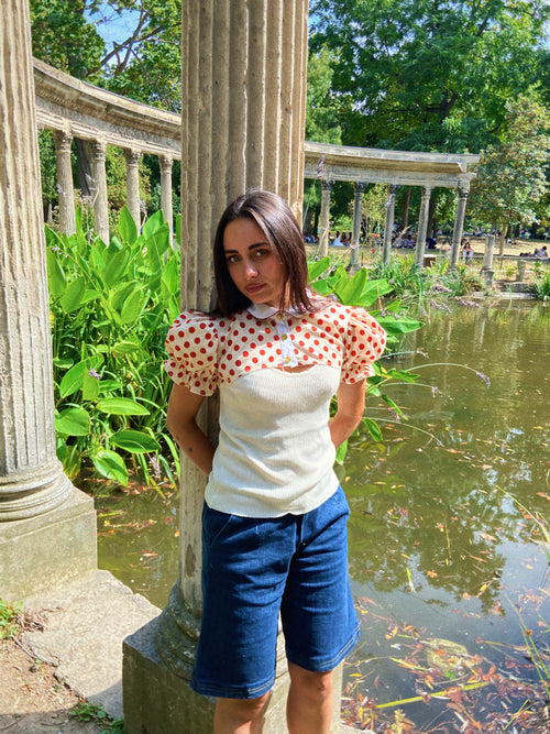 CHEMISE DEMY À POIS (crème/rouge)